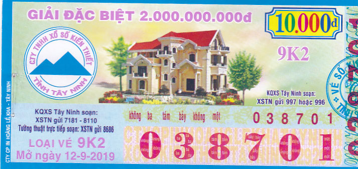 Mẫu vé số kiến thiết Tây Ninh